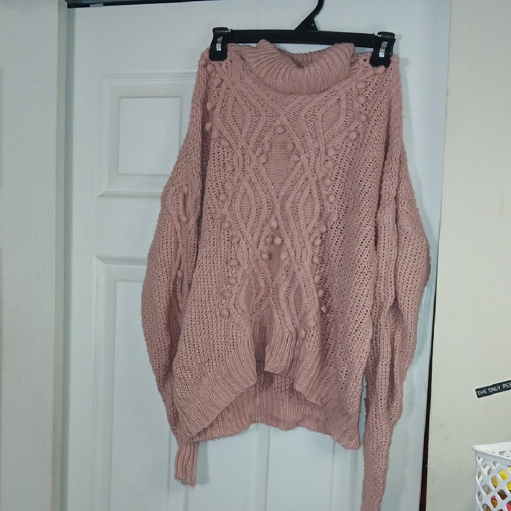 Fashion Nova Pink Cowl Neck Sweater with Cable Knit